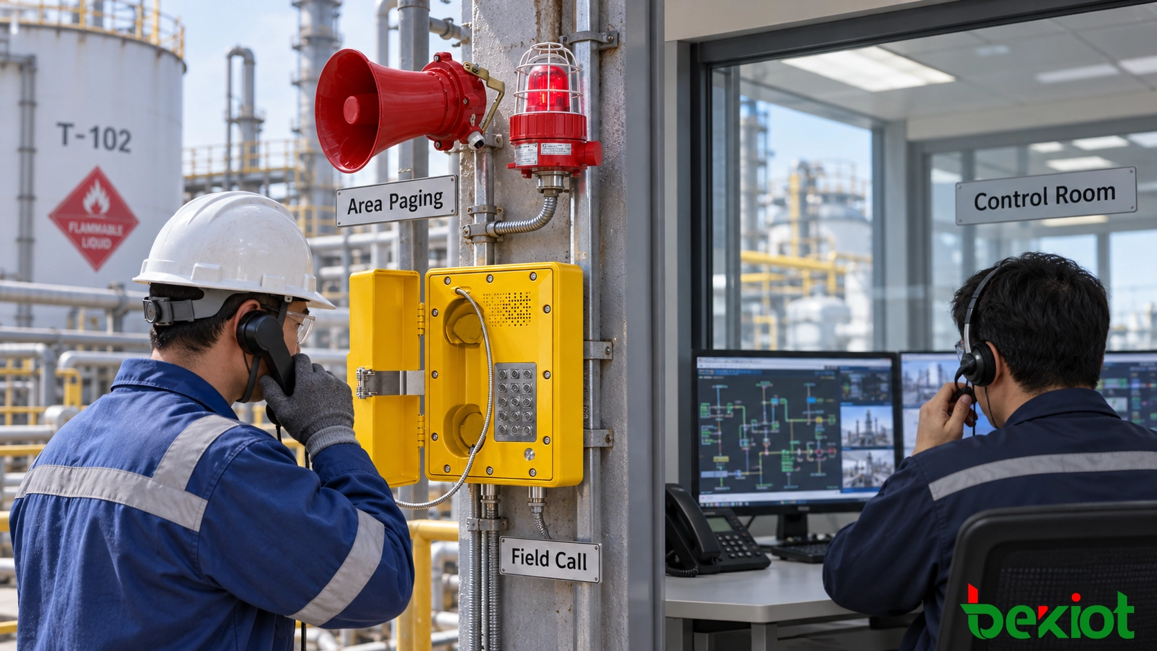Coordination d’un téléphone antidéflagrant et d’un interphone SIP avec le dispatching de la salle de contrôle et la sonorisation en zone dangereuse