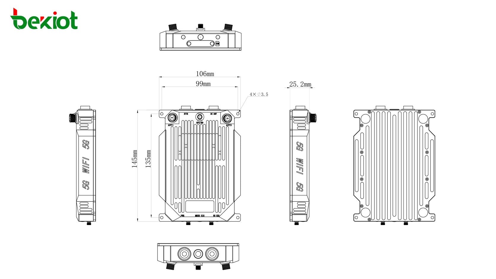 Dimensions du module aéroporté SDR MANET MAB82 : 145 × 106 × 33 mm