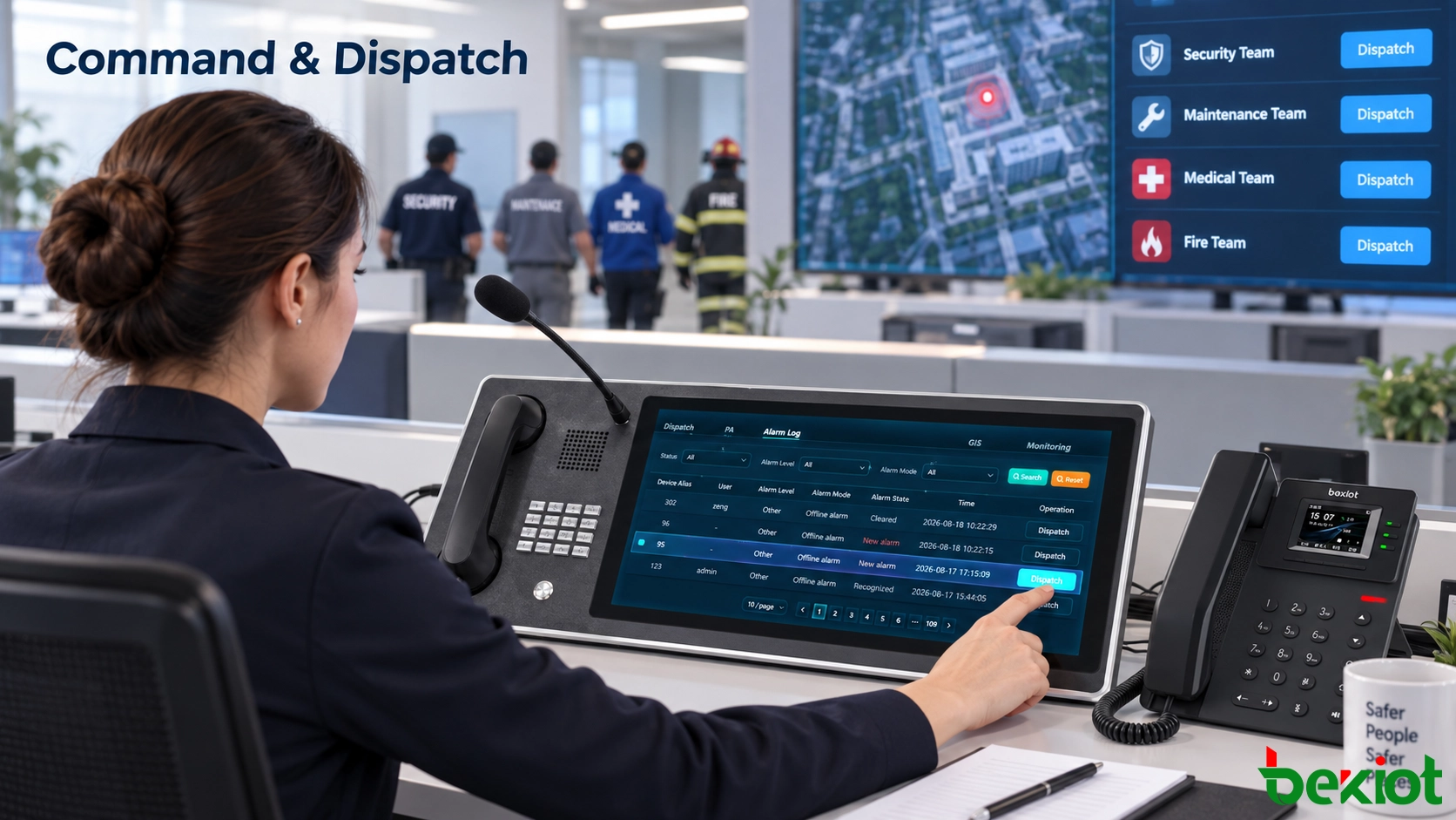 Poste de répartition d’urgence coordonnant les ressources d’intervention depuis une salle de contrôle