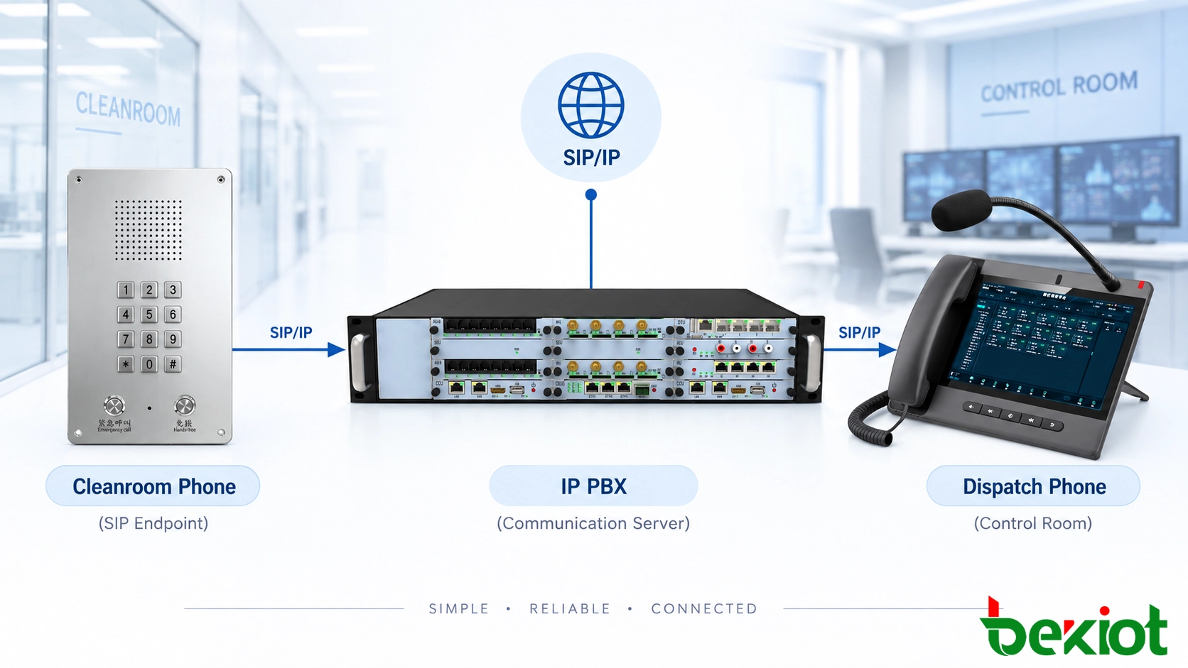 Téléphone SIP pour salle blanche connecté à un système de communication IP PBX
