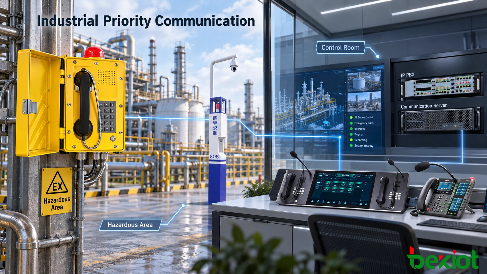 Application de système de communication prioritaire SIP industriel avec téléphone d'urgence et salle de contrôle