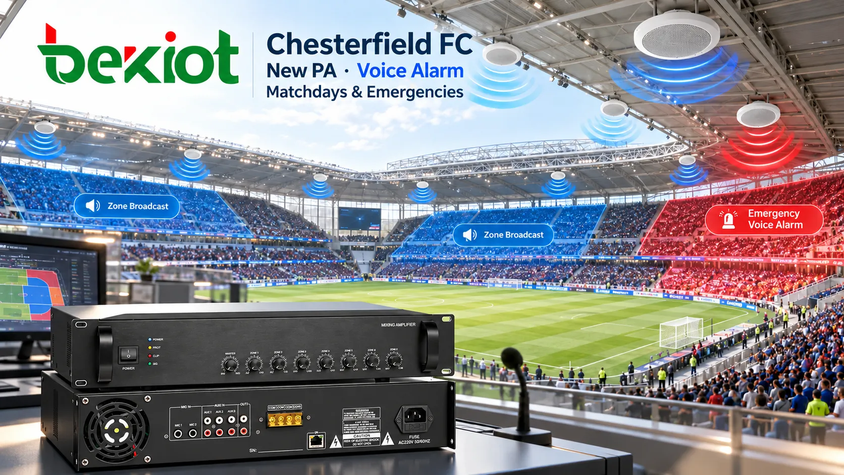 Chesterfield FC remplace son ancienne sonorisation par un système d'alarme vocale pour les matchs et les urgences