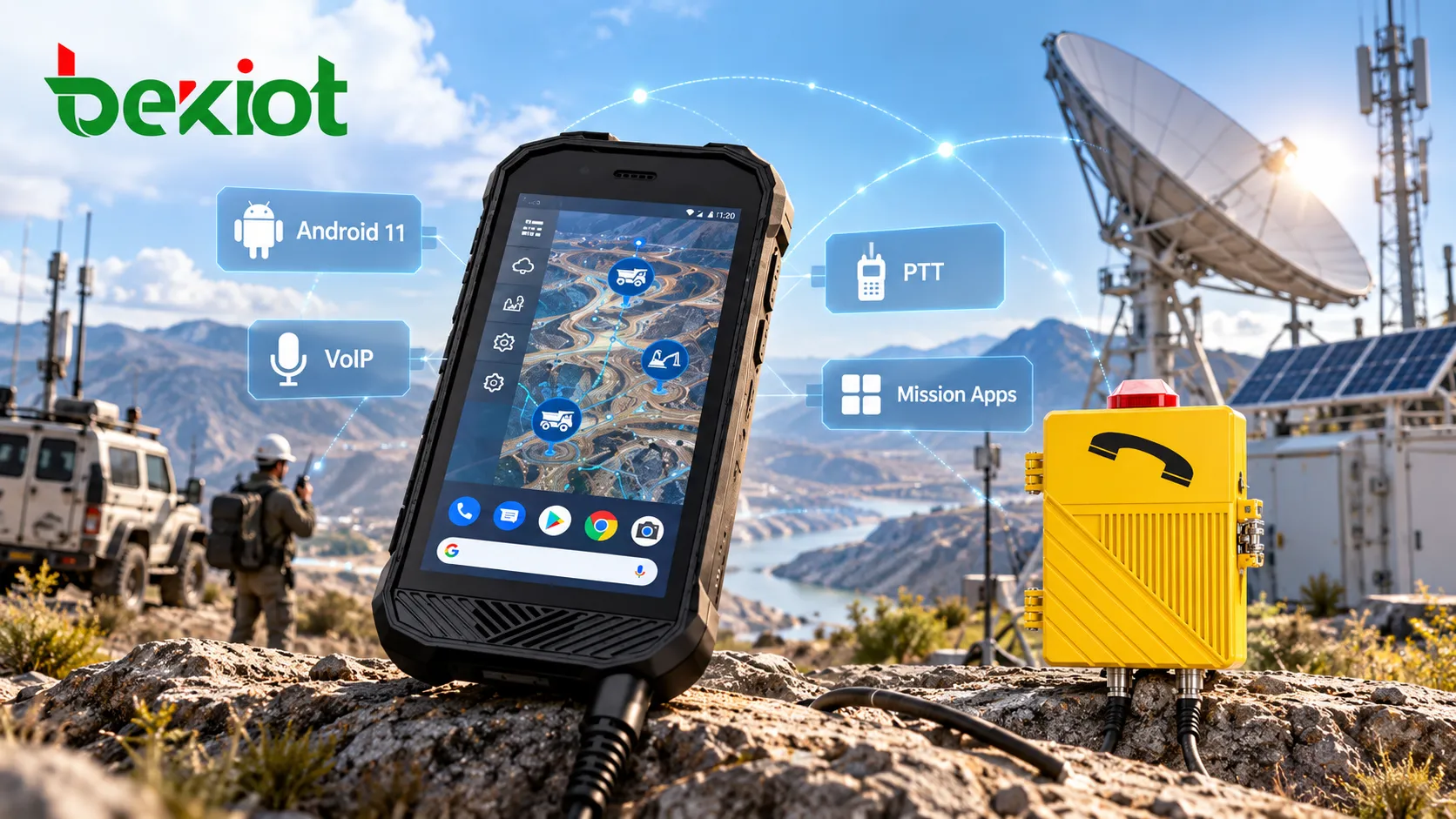 Terminal de communication VoIP durci SVA 500 doté d'un écran tactile de 5 pouces, d'une plateforme Android et d'un bouton PTT pour les communications vocales et les applications de mission sur des sites critiques